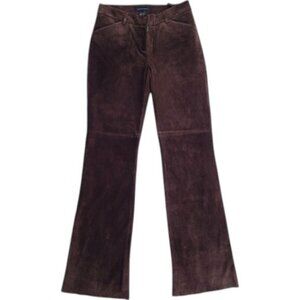 Moda International chocolate brown suede leather flares bell-bottom pants size 4